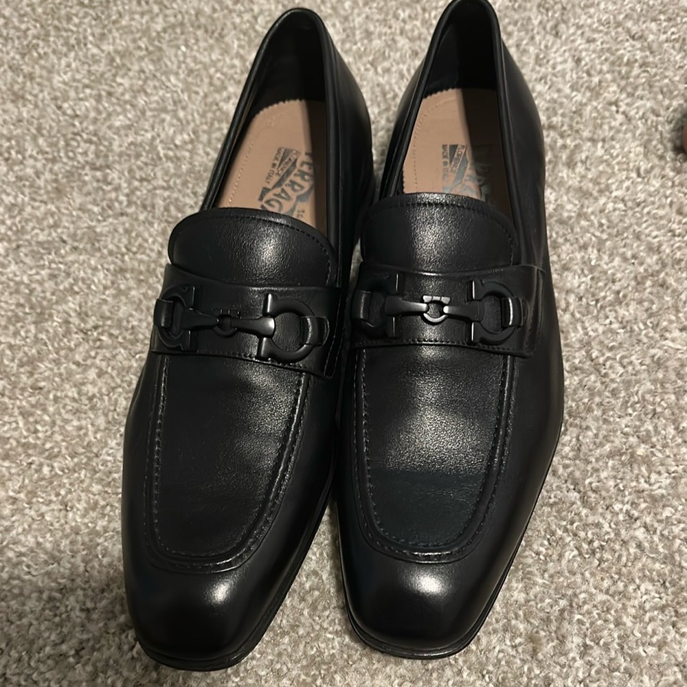 Salvatore Ferragamo Black Leather Loafers Slip-Ons